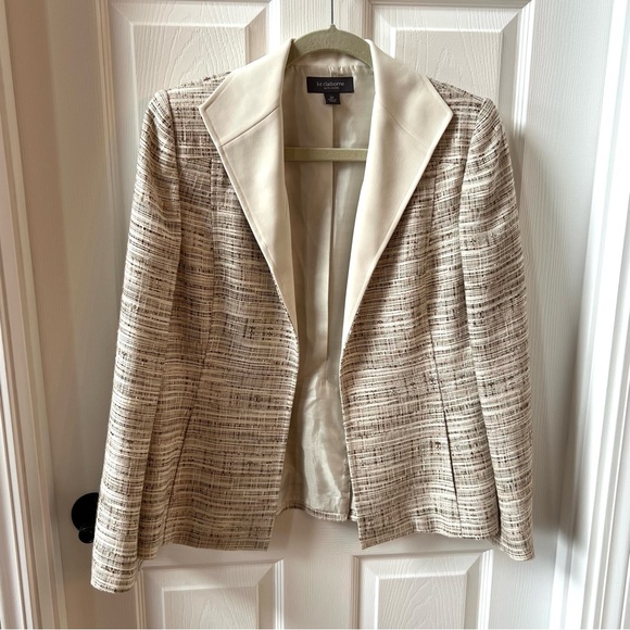 ⭐️ Liz Claiborne Suits Open Tweed Blazer Brown Ivory Size 8P - Picture 3 of 13